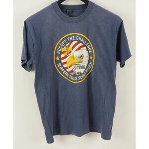 Vintage 90s 1996 Y2K BSA Scout Summer Camp Eagle Shirt Men's Large Blue USA
